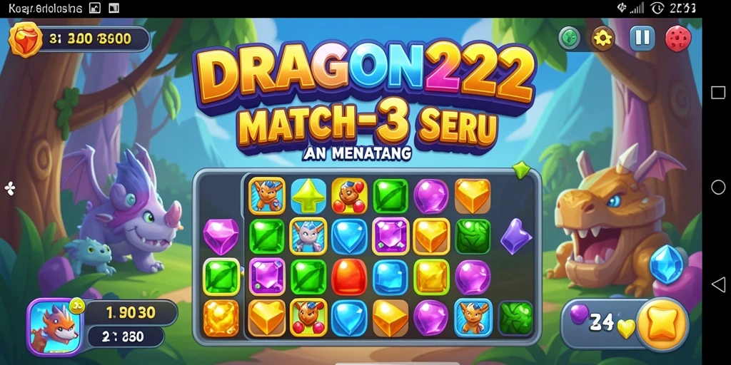 Screenshot gameplay DRAGON222 menampilkan aksi Match-3 yang seru.