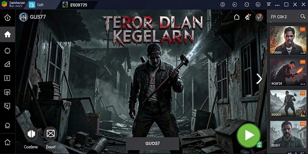 Screenshot GUS77 menampilkan pemain menghadapi monster di kegelapan.