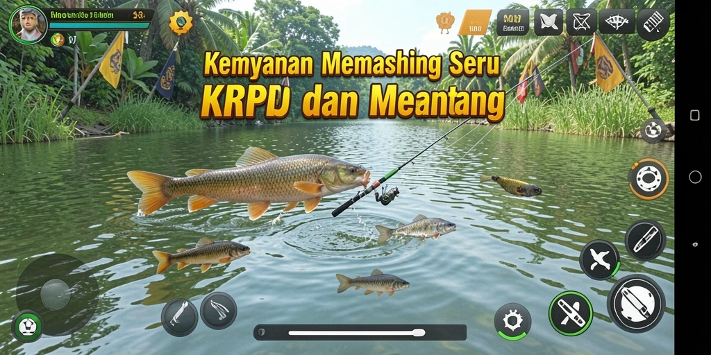 Gameplay <strong>KKRP</strong> yang menampilkan aksi memancing yang seru.