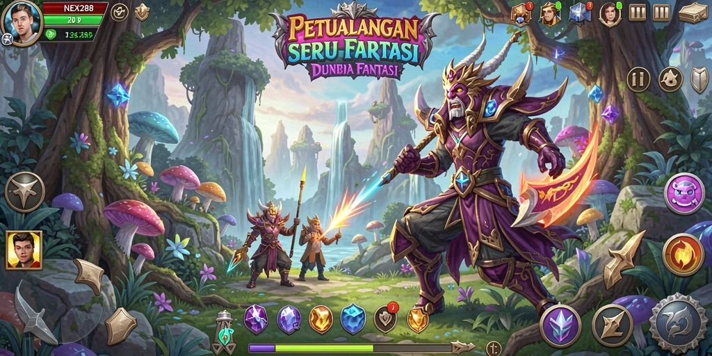 Tampilan screenshot NEX288 menunjukkan aksi seru karakter dalam petualangan.