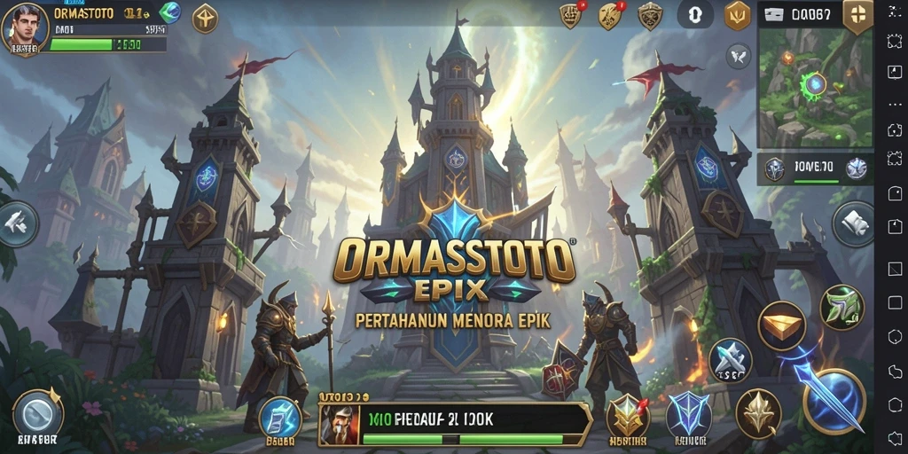 Tangkapan layar dari gameplay ORMASSTOTO yang menampilkan menara dan musuh.