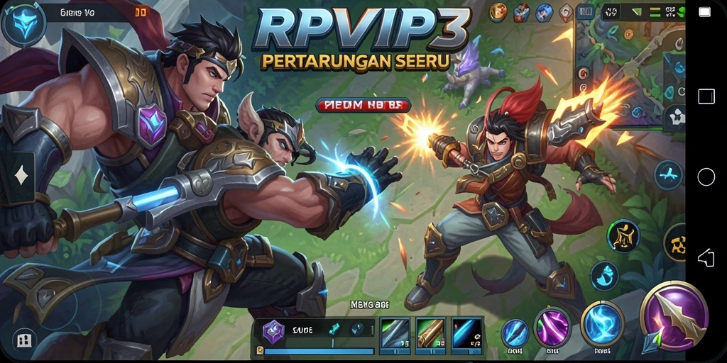 Tampilan gameplay RPVIP3 yang mendebarkan di arena pertempuran MOBA.